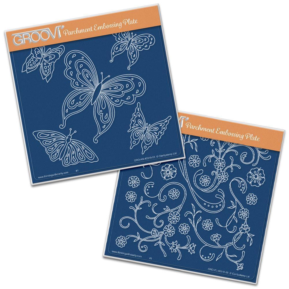 Jayne's Butterflies & Flourishes A5 Square Groovi Plate Set