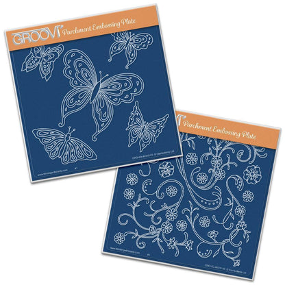 Jayne's Butterflies & Flourishes A5 Square Groovi Plate Set