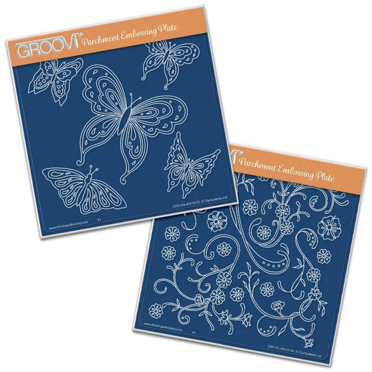 Jayne's Butterflies & Flourishes A5 Square Groovi Plate Set