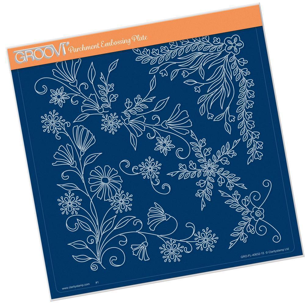 Floral Swirls & Corners 1 A4 Square Groovi Plate by Tina Cox