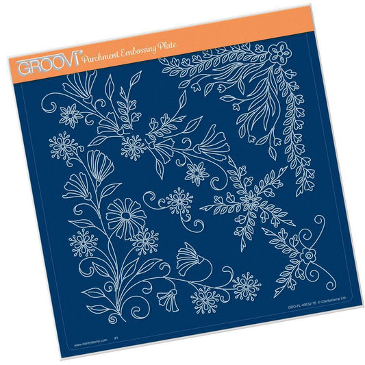 Floral Swirls & Corners 1 A4 Square Groovi Plate by Tina Cox