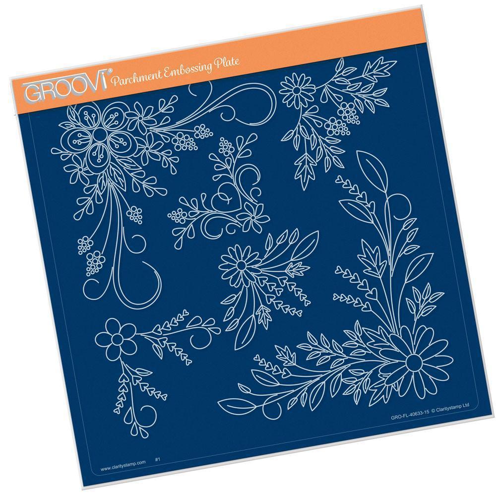 Floral Swirls & Corners 2 A4 Square Groovi Plate by Tina Cox