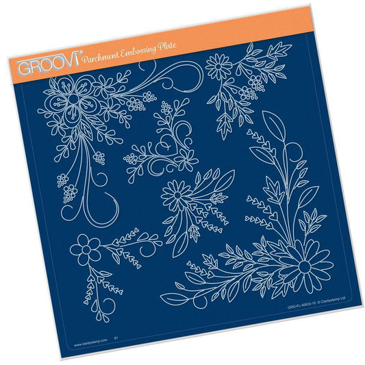 Floral Swirls & Corners 2 A4 Square Groovi Plate by Tina Cox