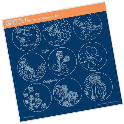 Linda's 123 - D Bumble Bee, Clover & Coneflower A4 Square Groovi Plate