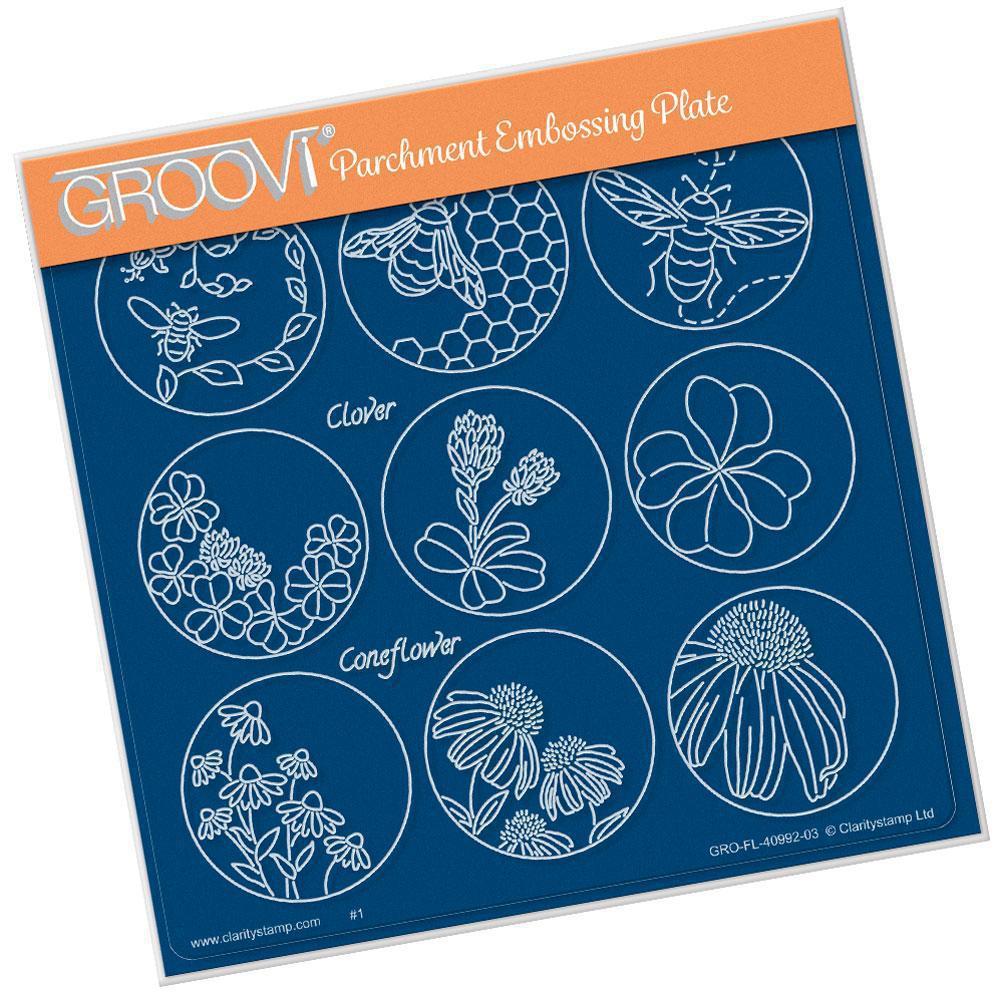 Linda's 123 - D Bumble Bee, Clover & Coneflower A5 Square Groovi Plate