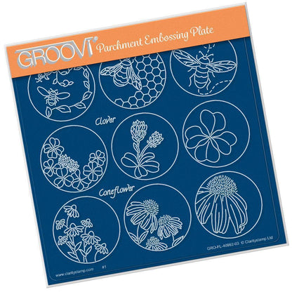 Linda's 123 - D Bumble Bee, Clover & Coneflower A5 Square Groovi Plate