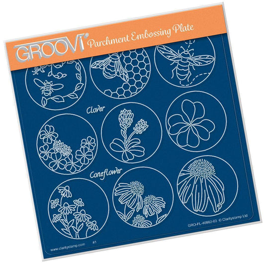 Linda's 123 - D Bumble Bee, Clover & Coneflower A5 Square Groovi Plate