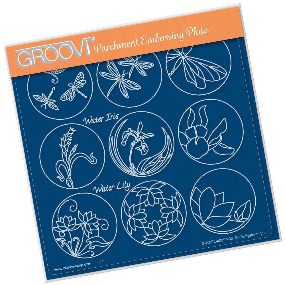 Linda's 123 - F Dragonfly, Water Iris & Water Lily A5 Square Groovi Plate