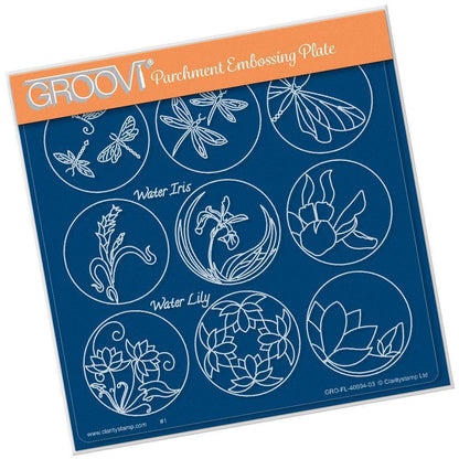 Linda's 123 - F Dragonfly, Water Iris & Water Lily A5 Square Groovi Plate