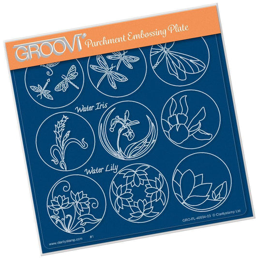 Linda's 123 - F Dragonfly, Water Iris & Water Lily A5 Square Groovi Plate
