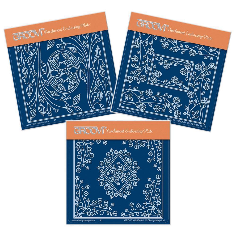 Tina's Oval, Rectangle & Diamond Parchlets Trio A6 Square Groovi Baby Plate Set