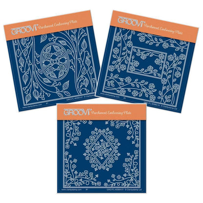 Tina's Oval, Rectangle & Diamond Parchlets Trio A6 Square Groovi Baby Plate Set