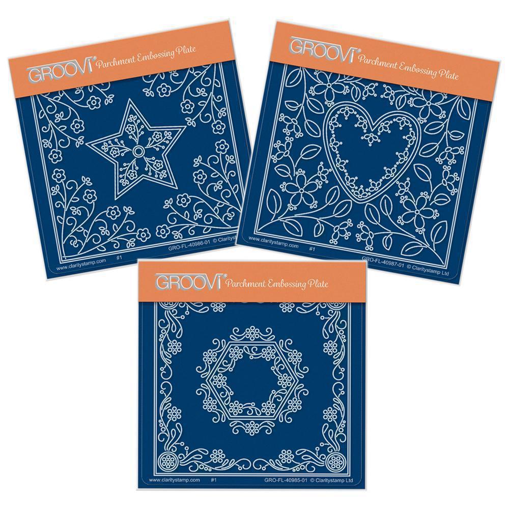 Tina's Star, Heart & Hexagon Parchlets Trio A6 Square Groovi Baby Plate Set
