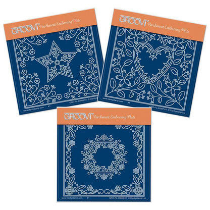 Tina's Star, Heart & Hexagon Parchlets Trio A6 Square Groovi Baby Plate Set