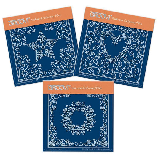 Tina's Star, Heart & Hexagon Parchlets Trio A6 Square Groovi Baby Plate Set