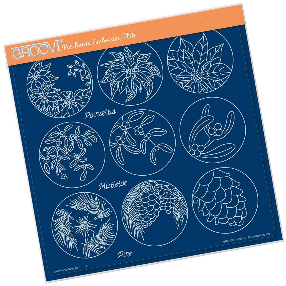 Linda's 123 Christmas - G Poinsettia, Mistletoe & Pine A4 Square Groovi Plate