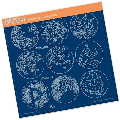 Linda's 123 Christmas - G Poinsettia, Mistletoe & Pine A4 Square Groovi Plate