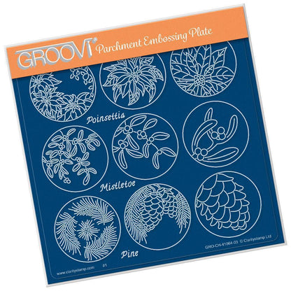 Linda's 123 Christmas - G Poinsettia, Mistletoe & Pine A5 Square Groovi Plate