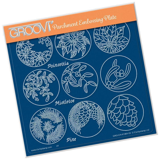 Linda's 123 Christmas - G Poinsettia, Mistletoe & Pine A5 Square Groovi Plate