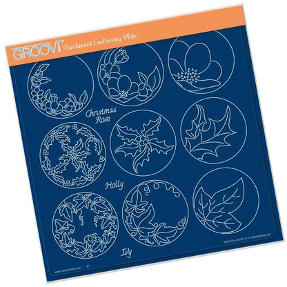 Linda's 123 Christmas - H Christmas Rose, Holly & Ivy A4 Square Groovi Plate
