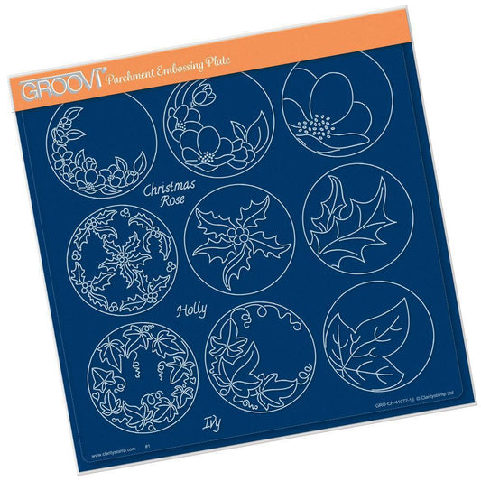 Linda's 123 Christmas - H Christmas Rose, Holly & Ivy A4 Square Groovi Plate