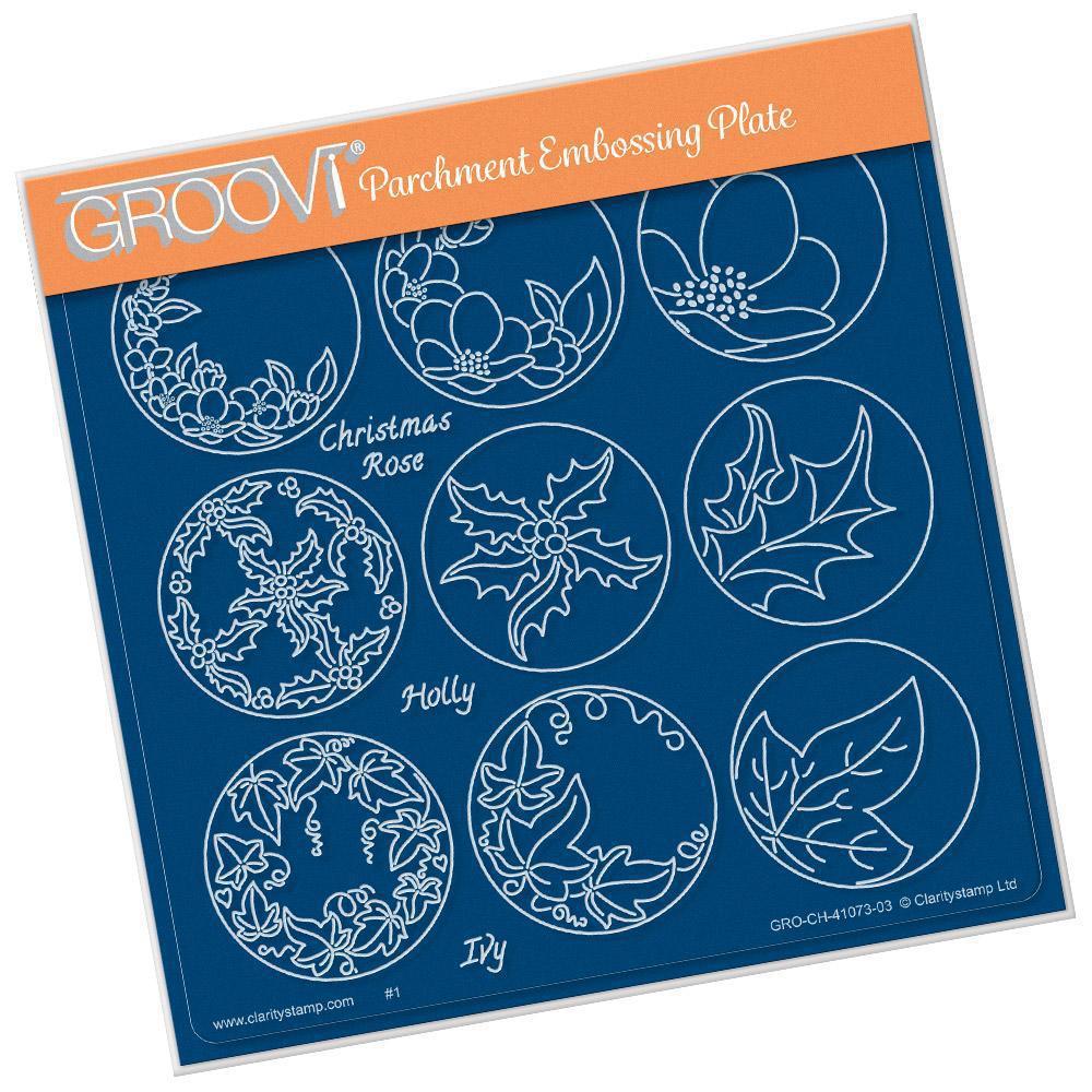 Linda's 123 Christmas - H Christmas Rose, Holly & Ivy A5 Square Groovi Plate