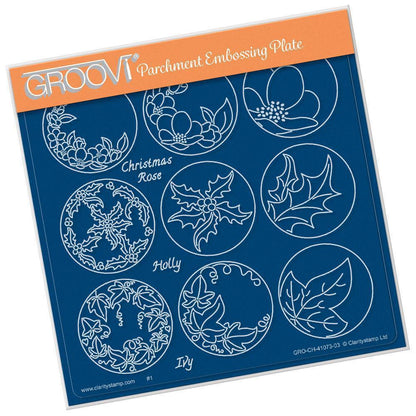 Linda's 123 Christmas - H Christmas Rose, Holly & Ivy A5 Square Groovi Plate