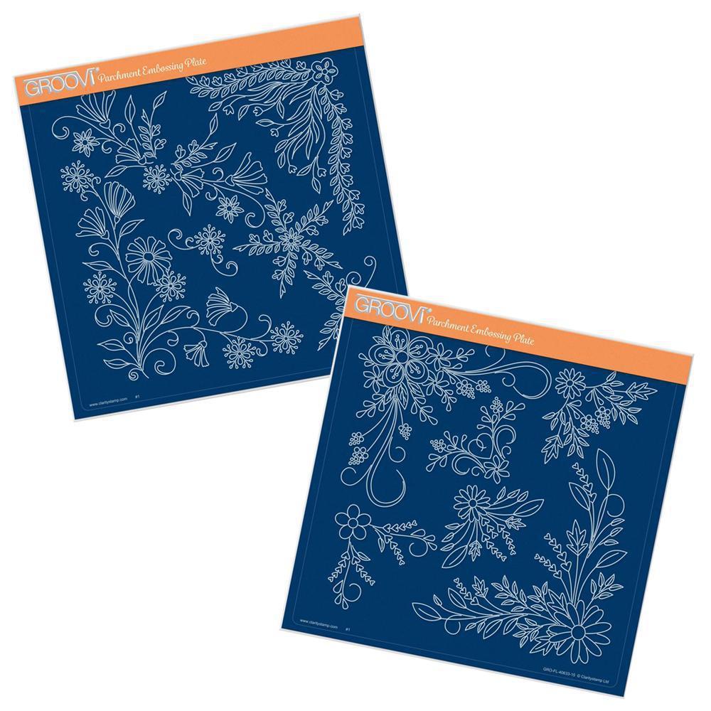 Tina's Floral Swirls & Corners 1 & 2 A4 Square Groovi Plate Set
