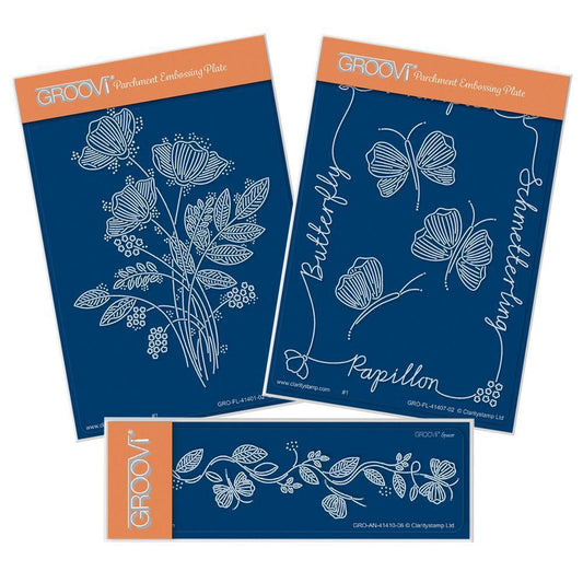 Tina's Floral Spray & Floral Flutterby A6 & Spacer Groovi Plate Trio