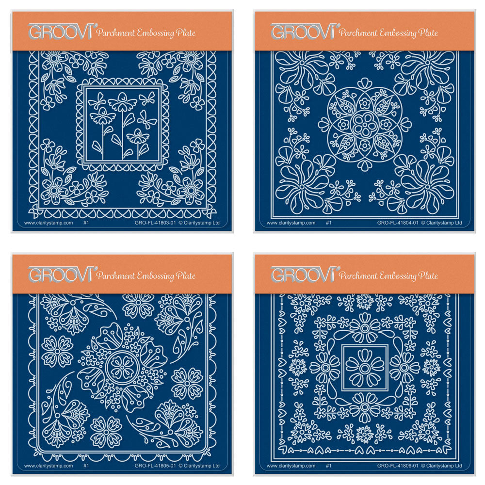 Tina's Flowerette Parchlet Quartet A6 Square Groovi Plate Set