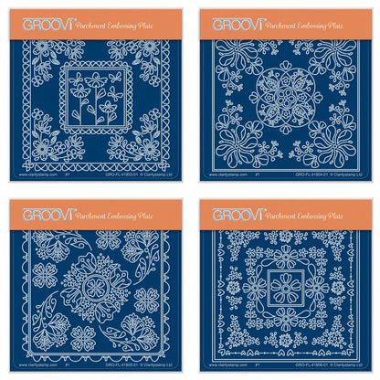 Tina's Flowerette Parchlet Quartet A6 Square Groovi Plate Set