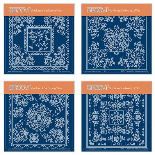 Tina's Flowerette Parchlet Quartet A6 Square Groovi Plate Set