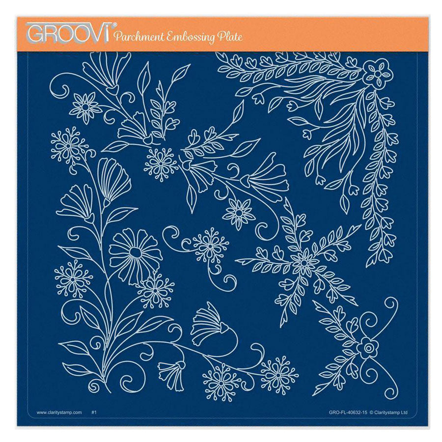 Tina's Small Floral Swirls & Corners 1 A5 Square Groovi Plate