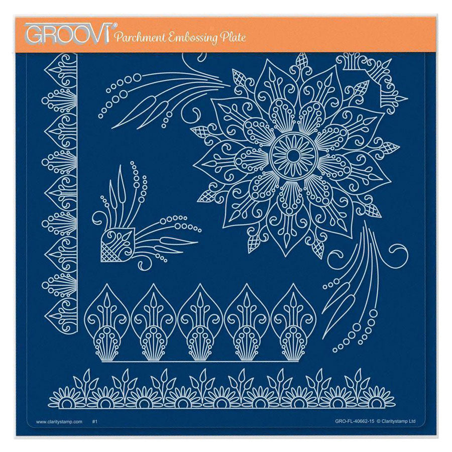 Clarity Stamps Groovi-Platte „Tina‘s Kleine Henna-Ecken“ – Quadratisch, 104x104 Mm
