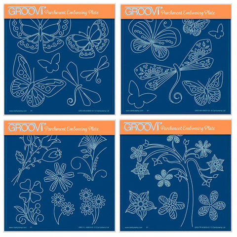 Tina's Butterfly, Dragonfly, Flower & Tree Fun A5 Square Groovi Plate Quartet