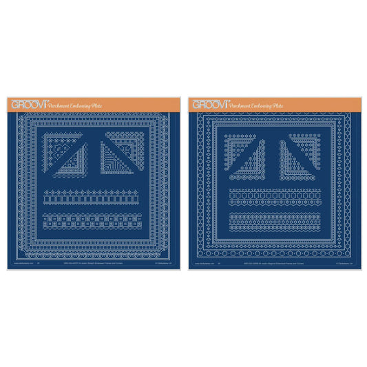Josie's Diagonal & Straight Embossed Frames & Corners A4 Square Groovi Plate Duo