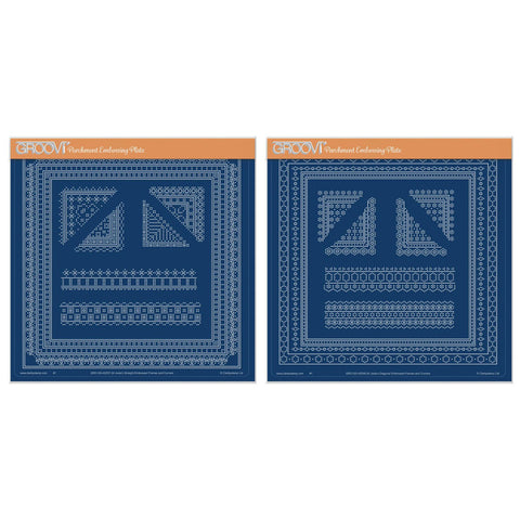 Josie's Diagonal & Straight Embossed Frames & Corners A4 Square Groovi Plate Duo