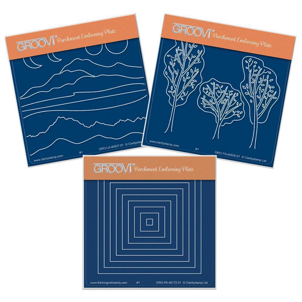Trees, Mountains & Hills and Nested Squares A6 Square Groovi Baby Plate Set