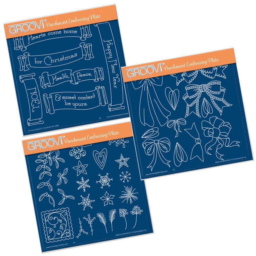 Ribbons, Banners & Mistletoe A5 Square Groovi Plate Set