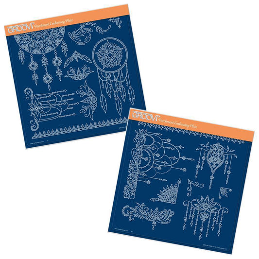 Tina's Henna Dreamcatcher & Droplets A4 Square Groovi Plate Set