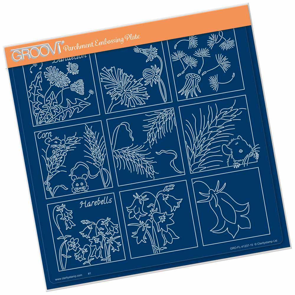 Linda's 123 - Dandelion, Corn & Harebells A4 Square Groovi Plate