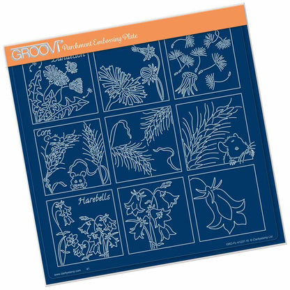 Linda's 123 - Dandelion, Corn & Harebells A4 Square Groovi Plate