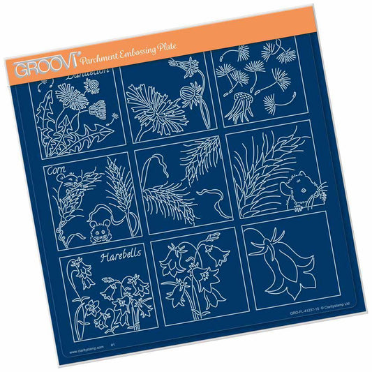 Linda's 123 - Dandelion, Corn & Harebells A4 Square Groovi Plate