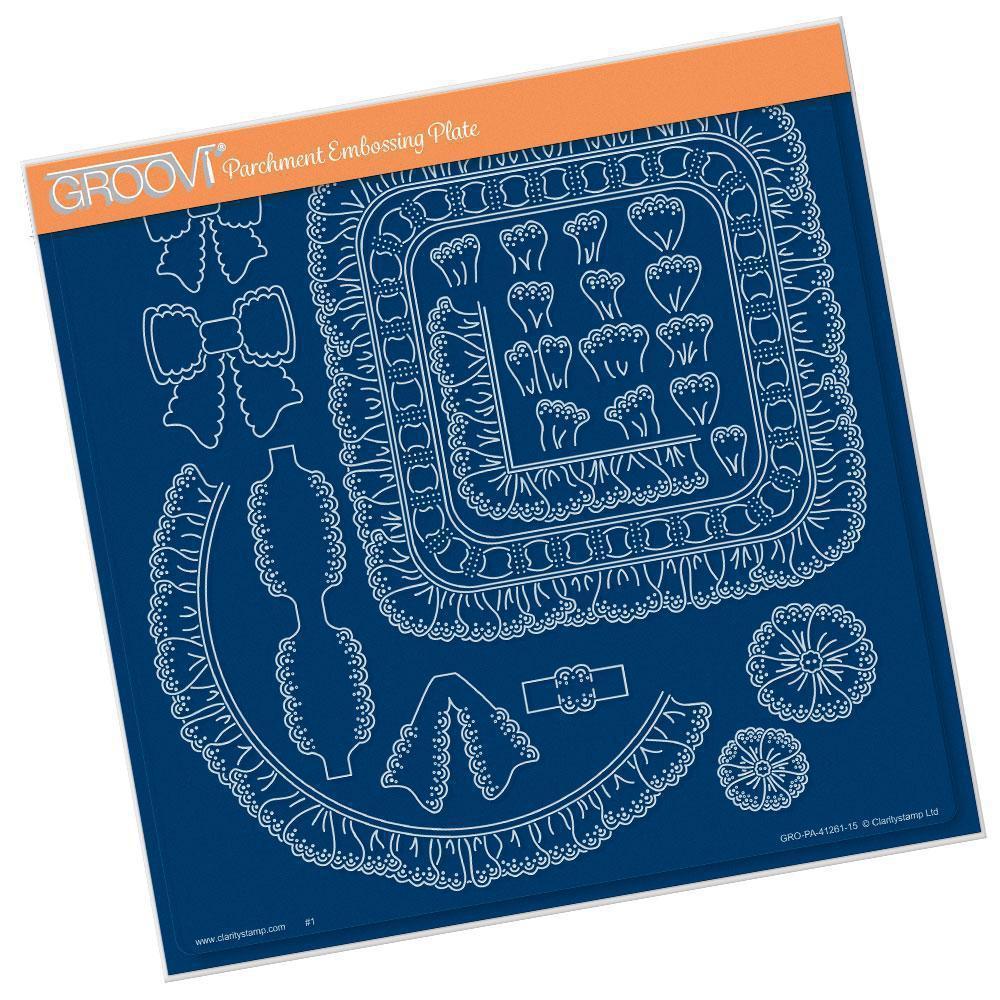 Linda's Embroidery Anglaise Borders & Bows A4 Square Groovi Plate