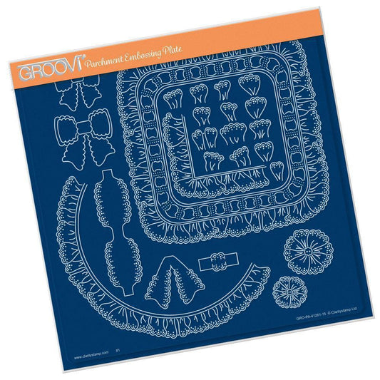 Linda's Embroidery Anglaise Borders & Bows A4 Square Groovi Plate