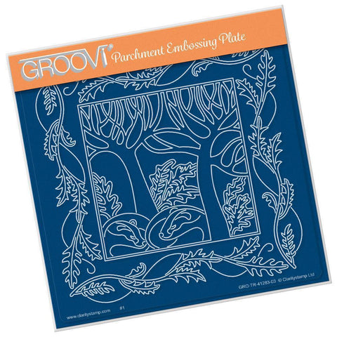 Woodland Badgers & Frame A5 Square Groovi Plate