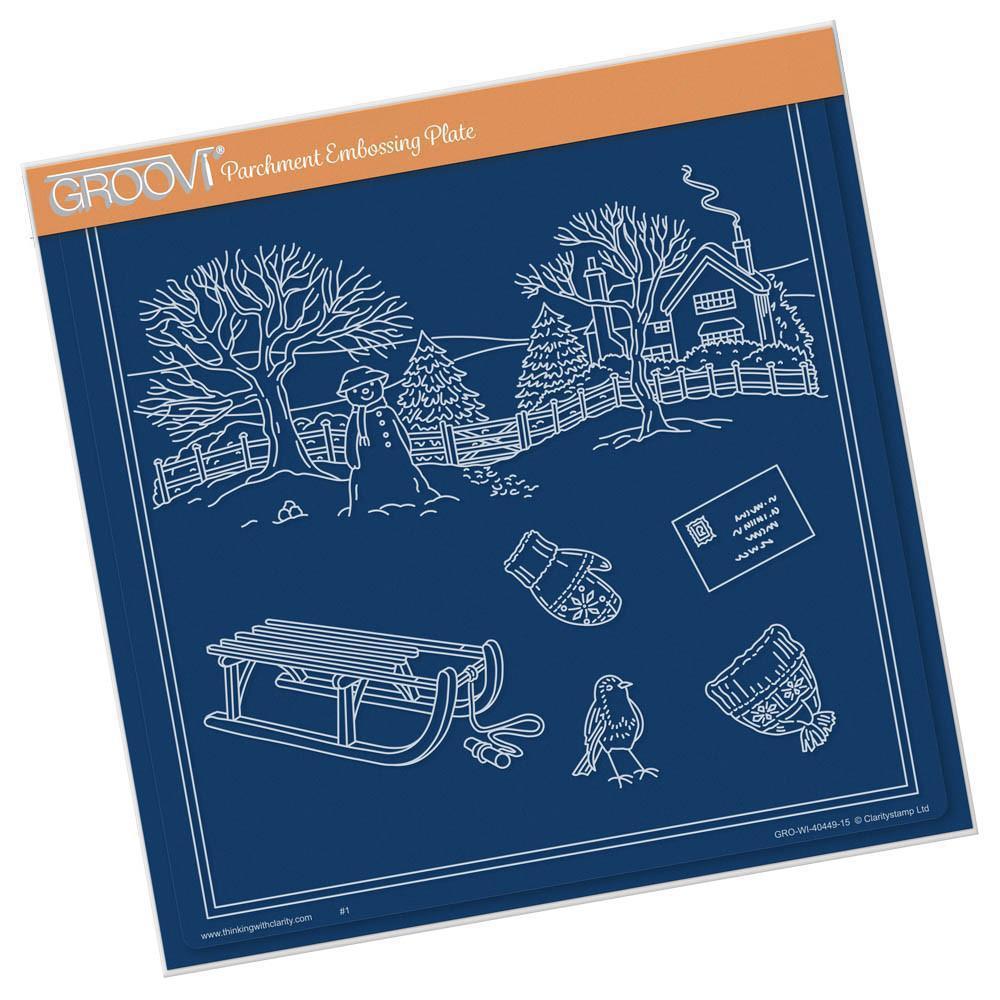 Jayne's Winter Scene - Sled A4 Square Groovi Plate