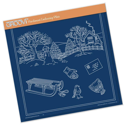 Jayne's Winter Scene - Sled A4 Square Groovi Plate
