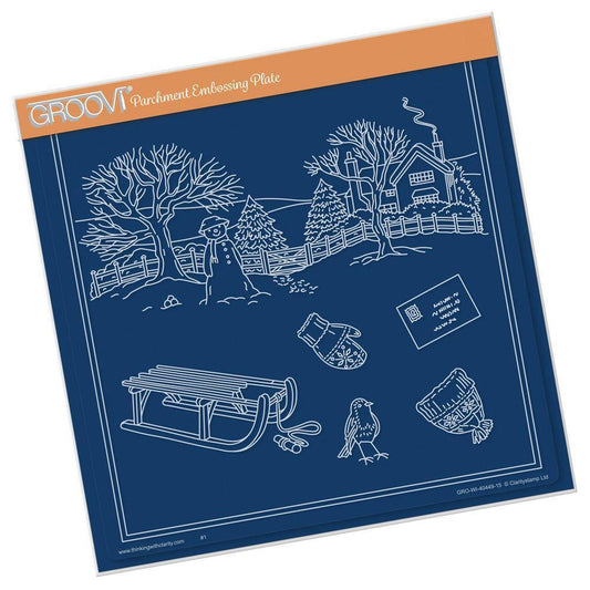 Jayne's Winter Scene - Sled A4 Square Groovi Plate