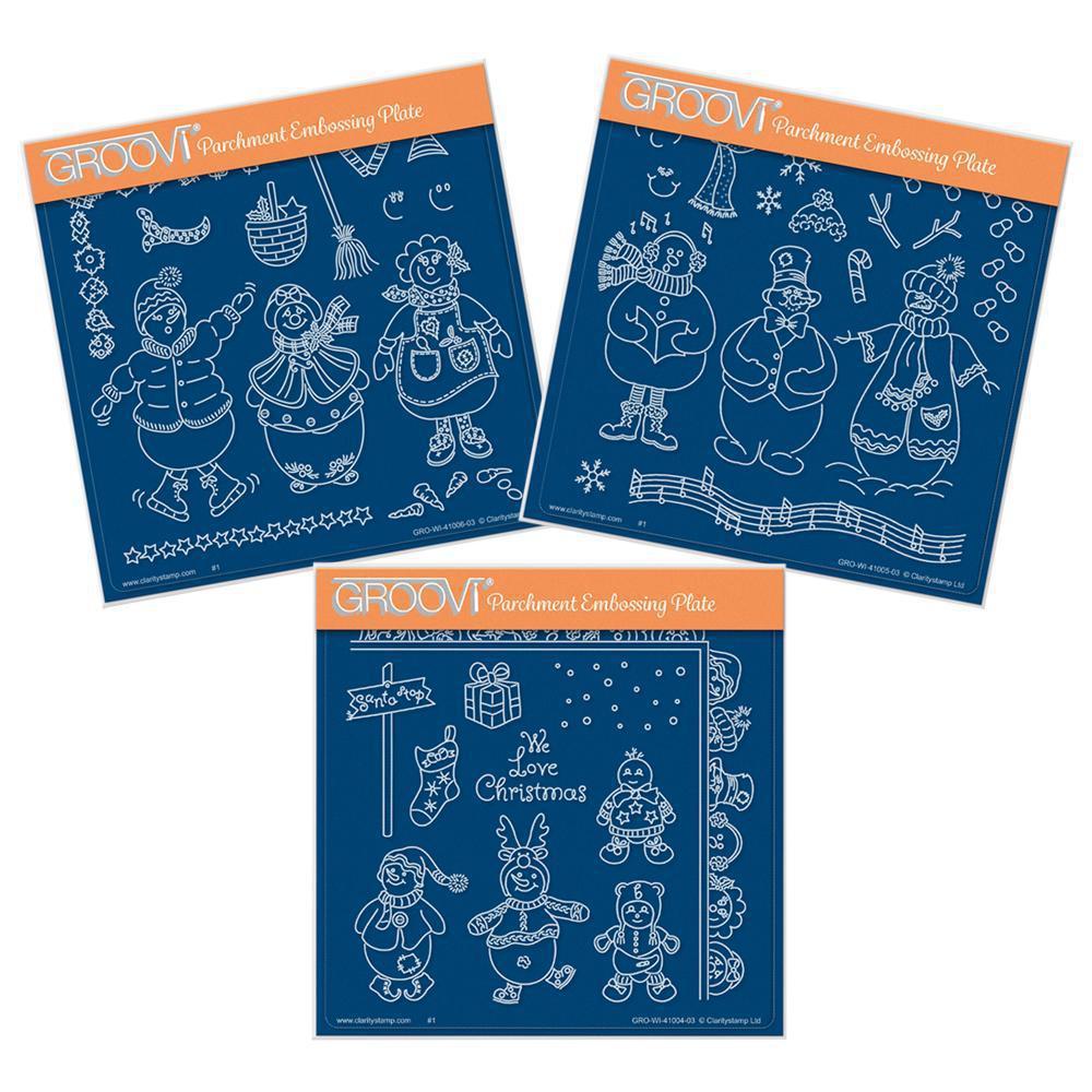 Linda's Snowman, Snowlady & Snowbaby Trio A5 Square Groovi Plate Set